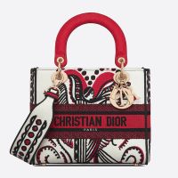 Medium Lady D-Lite Bag In Cupidon Embroidery White