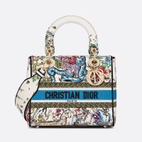 Medium Lady D-lite Bag D-Constellation Motif Canvas White