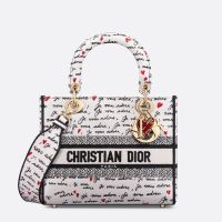 Medium Lady D-Lite Bag In Dioramour Je Vous Adore Embroidery White