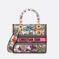 Medium Lady D-lite Bag Mexico Millefiori Motif Canvas White/Pink