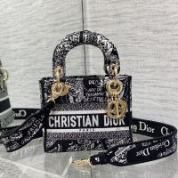 Mini Lady D-Lite Bag In Plan de Paris Embroidery Black