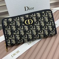 Large Dior 30 Montaigne Zip Wallet In Oblique Jacquard Blue