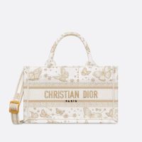 Mini Dior Book Tote with Strap In Butterfly Zodiac Embroidery White/Gold