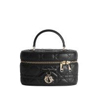 Dior Mini Vanity Case with Detachable Bow in Cannage Lambskin Black