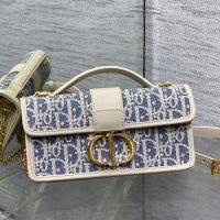 Mini Dior Miss Montaigne Bag In Oblique Chambray Raffia Blue