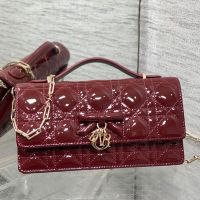 Mini My Dior Bag with Detachable Bow in Patent Cannage Calfskin Burgundy