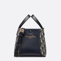Small Dior Signature Bucket Bag In Oblique Motif Canvas and Smooth Calfskin Blue