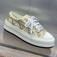 Walk'n'Dior Platform Sneakers Unisex Macrocannage Embroidered White/Gold