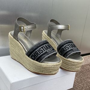Christian Dior Dway Wedge Sandals Women Cotton Silver