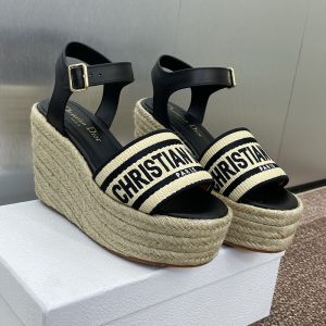 Christian Dior Dway Wedge Sandals Women Raffia Black