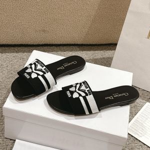 Christian Dior Dway Slides Women Cotton with Papillon Motif Black/White