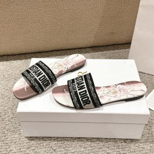 Christian Dior Dway Slides Women Cotton and Pivoine Motif White/Purple