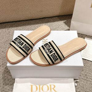Christian Dior Dway Slides Women Raffia Beige/Black