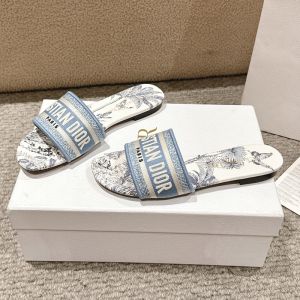 Christian Dior Dway Slides Women Cotton and Toile de Jouy Palms Motif White/Blue