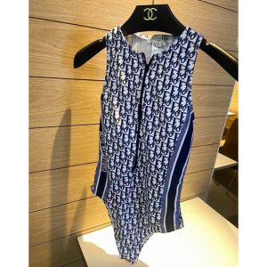 Christian Dior Sleeveless Bodysuit Women Oblique Motif Lycra Blue