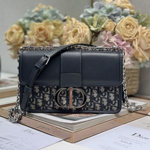 Dior 30 Montaigne Chain Bag In Oblique Jacquard and Smooth Calfskin Blue
