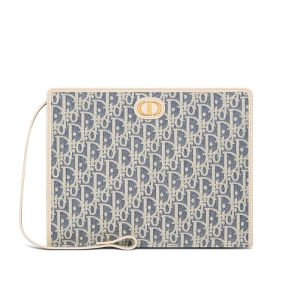 Dior 30 Montaigne Dea Pouch In Oblique Chambray Embroidery Blue