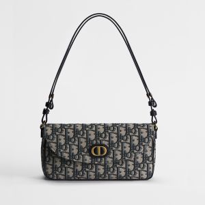 Dior 30 Montaigne D-Vine Pouch with Chain In Oblique Jacquard Blue