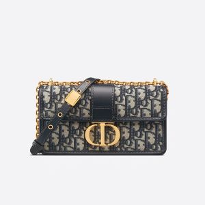 Dior 30 Montaigne East-West Bag With Chain In Oblique Motif Canvas Blue