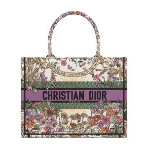 Dior Book Tote In 4 Saisons Printemps Soleil Motif Canvas White/Purple