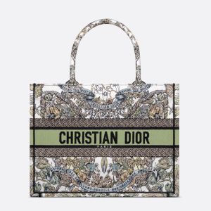 Dior Book Tote In Butterfly Around The World Motif Canvas White/Green