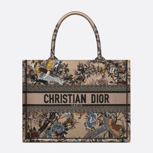 Dior Book Tote In Jardin d'Hiver Motif Canvas Beige