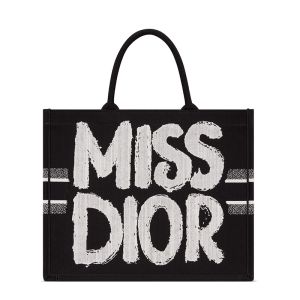 Dior Book Tote In Miss Dior Graffiti Motif Canvas Black