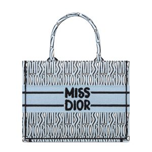 Dior Book Tote In Miss Dior Allover Motif Canvas Sky Blue