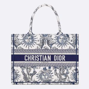 Dior Book Tote In Toile de Jouy Soleil Motif Canvas White/Blue