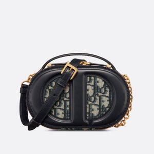 Dior CD Signature Oval Camera Bag In Oblique Jacquard Blue
