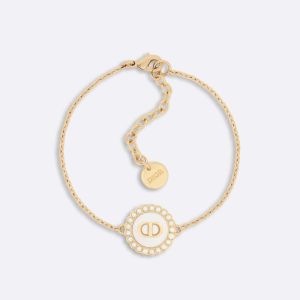 Dior Petit CD Baroque Bracelet Metal with Resin Pearls and Glass Gold/White