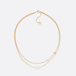 Dior Petit CD Double Necklace Metal with Star Charm Embellished Crystals Gold