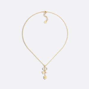 Dior Petit CD Necklace Metal with CD Signature Embellished Crystals, Resin Pearl, Star and Clover Charms Gold