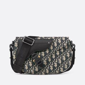 Dior Saddle Compact Messenger In Oblique Motif Canvas and Grained Calfskin Blue