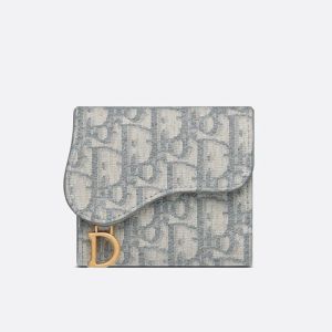 Dior Saddle Lotus Wallet In Oblique Motif Canvas Grey