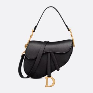 Dior Saddle Bag In with Strap In Grained Calfskin Black