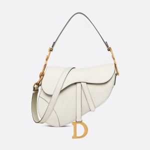 Dior Saddle Bag In with Strap In Grained Calfskin White