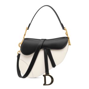Dior Saddle Bag with Strap In Supple Calfskin White/Black
