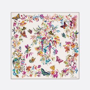 Dior Square Scarf Toile de Jouy Fantastica Motif Silk White
