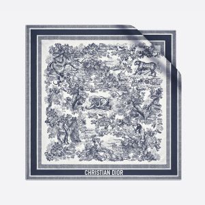 Dior Square Scarf In Toile de Jouy Sauvage Motif Silk Blue