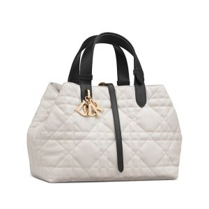 Dior Toujours Bag In Macrocannage Calfskin White/Black
