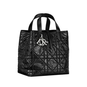 Dior Toujours Vertical Tote Bag In Macrocannage Crinkled Calfskin Black