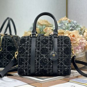 Dior Groove 25 Bag In Cannage Tweed Black