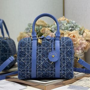 Dior Groove 25 Bag In Cannage Tweed Blue