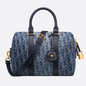 Dior Groove 25 Bag In Oblique Jacquard Denim Blue