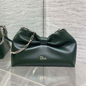 Small Dior Bow Bag In Lambskin Green