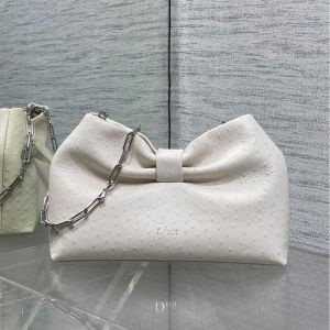 Small Dior Bow Bag In Ostrich Leather Beige