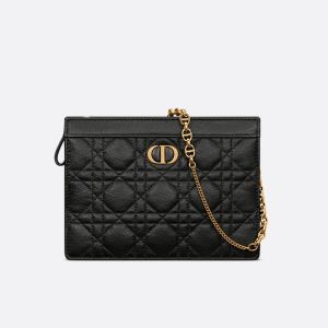 Dior Caro Every Dior Pouch In Supple Cannage Calfskin Black