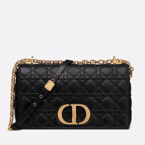 Large Dior Caro Bag In Supple Cannage Calfskin Black