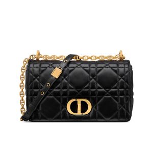 Medium Dior Caro Bag In Macrocannage Lambskin Black